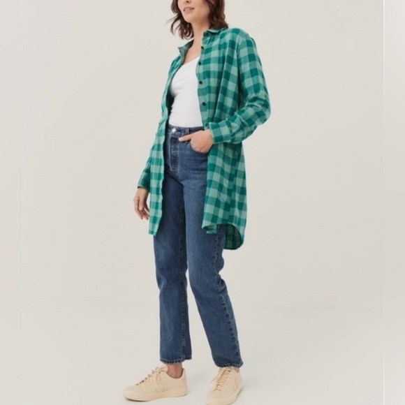Pact 100% Organic Cotton Flannel Green Plaid Button Down Minimalist Gorpcore 
XL - Picture 1 of 7